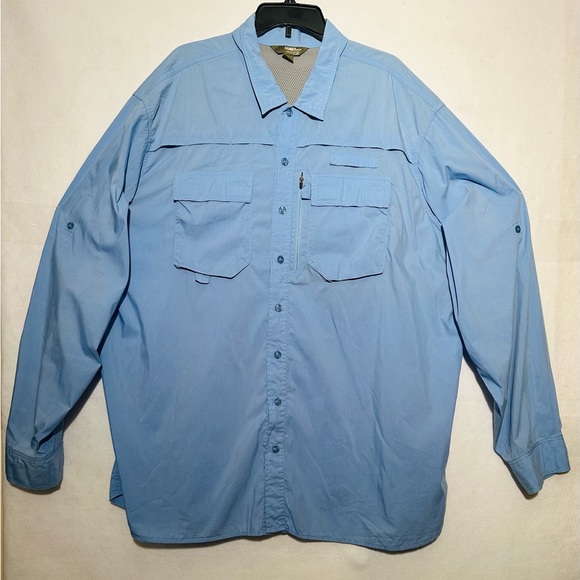 Gander MTN Mens Fishing/Camping Long-Sleeve Lt Blue Shirt with Pockets Size 3XLT - Picture 4 of 6